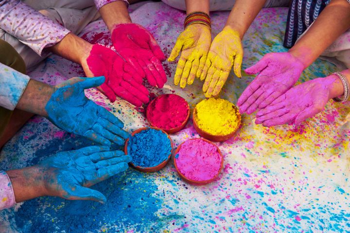 holi colors bowls color hand